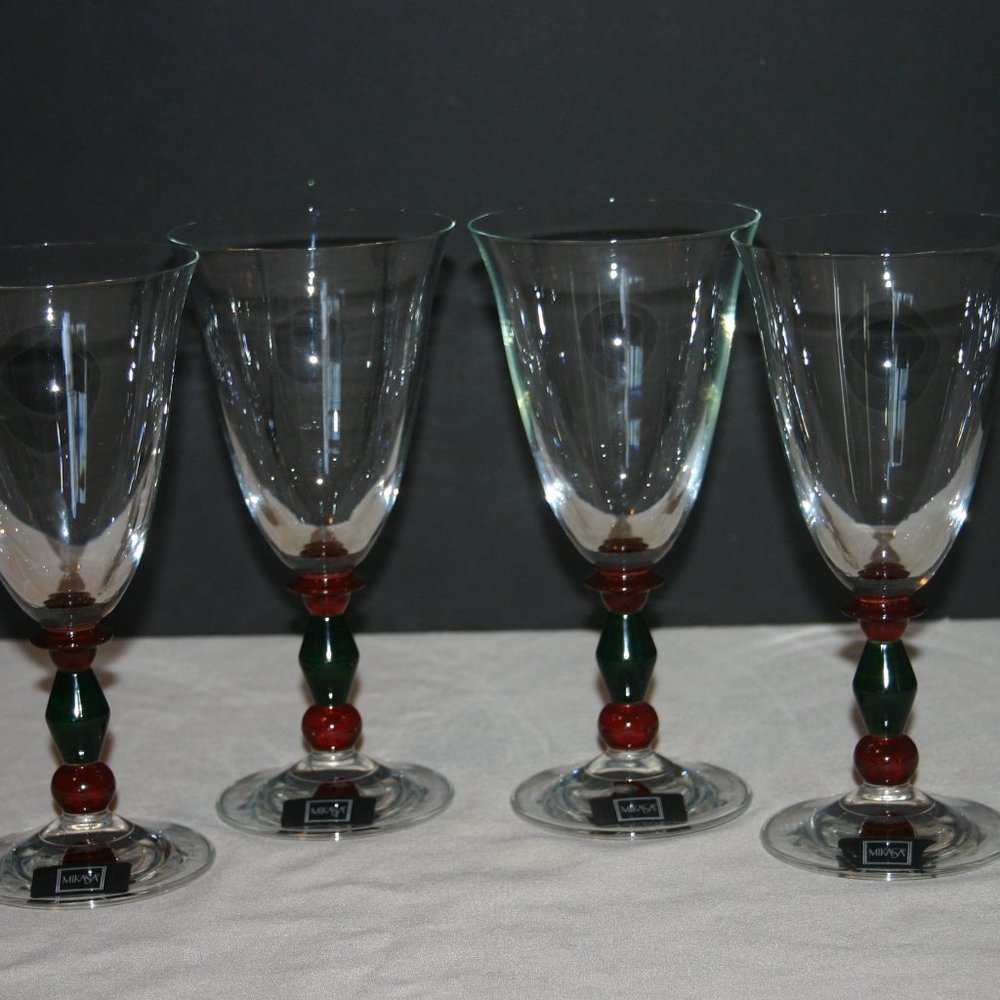Set of 4 Crystal Mikasa Festive Kensington Goblets made in Slovakia R-647